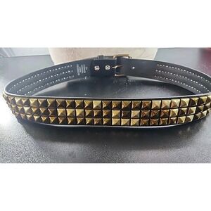 Studded Three Row Gold/ Brass Stud Leather Belt Punk, Metal,Thrash, UK Style